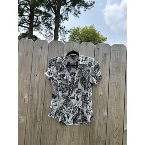 Laundry by Shelli‎ Segal Womens Size Small Black White Short sleeve top Silk